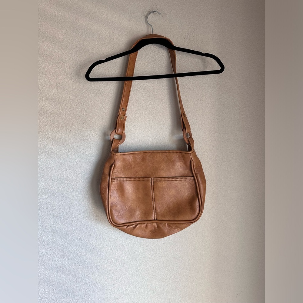 VTG 60’s 100% Leather Wood Accent Shoulder Bag - Picture 2 of 5